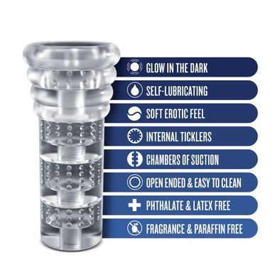 Мастурбатор Blush Rize &ndash; Luz Glow in the Dark Masturbator &ndash; Clear, всмоктування, світиться в темряві