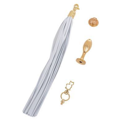 Анальна пробка з флогером LOCKINK SEVANDA White Pony-Tail Anal Pear-shape Plug