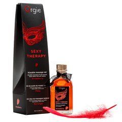 Набор для массажа Orgie &ndash; Sexy Therapy Strawberry (100 мл), съедобное разогревающее масло + перышко