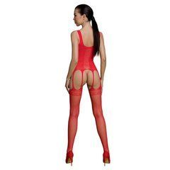 Бодистокинг Passion ECO BS007 red, с доступом, силуэтный рисунок, имитация подвязок