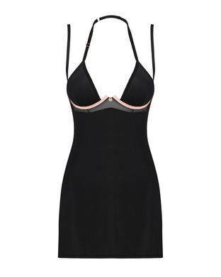 Сорочка Obsessive Selinne chemise & thong M/L Black, стрінги, подвійні бретелі