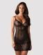 Сорочка Obsessive Alluria chemise & thong, L/XL, черная, кружево+микросетка, стринги в комплекте