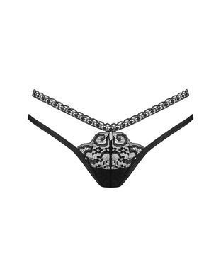 Трусики-стрінги Obsessive Blomentis thong, M/L, чорні, мереживні, боковинки &mdash; подвійні смужки
