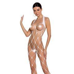 Бодистокинг в очень крупную сетку Passion BS091 white, с доступом