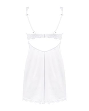 Сорочка Obsessive Amor Blanco underwire chemise & thong, L/XL, белая, кружевной лиф, стринги в наборе